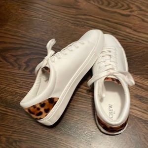 White J. Crew Road trip sneakers with leopard calf hair trim